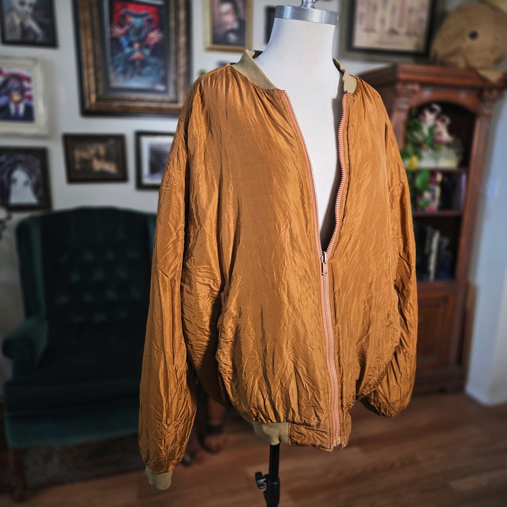 Vintage Y2K Silk Club Men 100% Silk Reversible Quilted Bomber Jacket Bronze XL - Picture 2 of 8